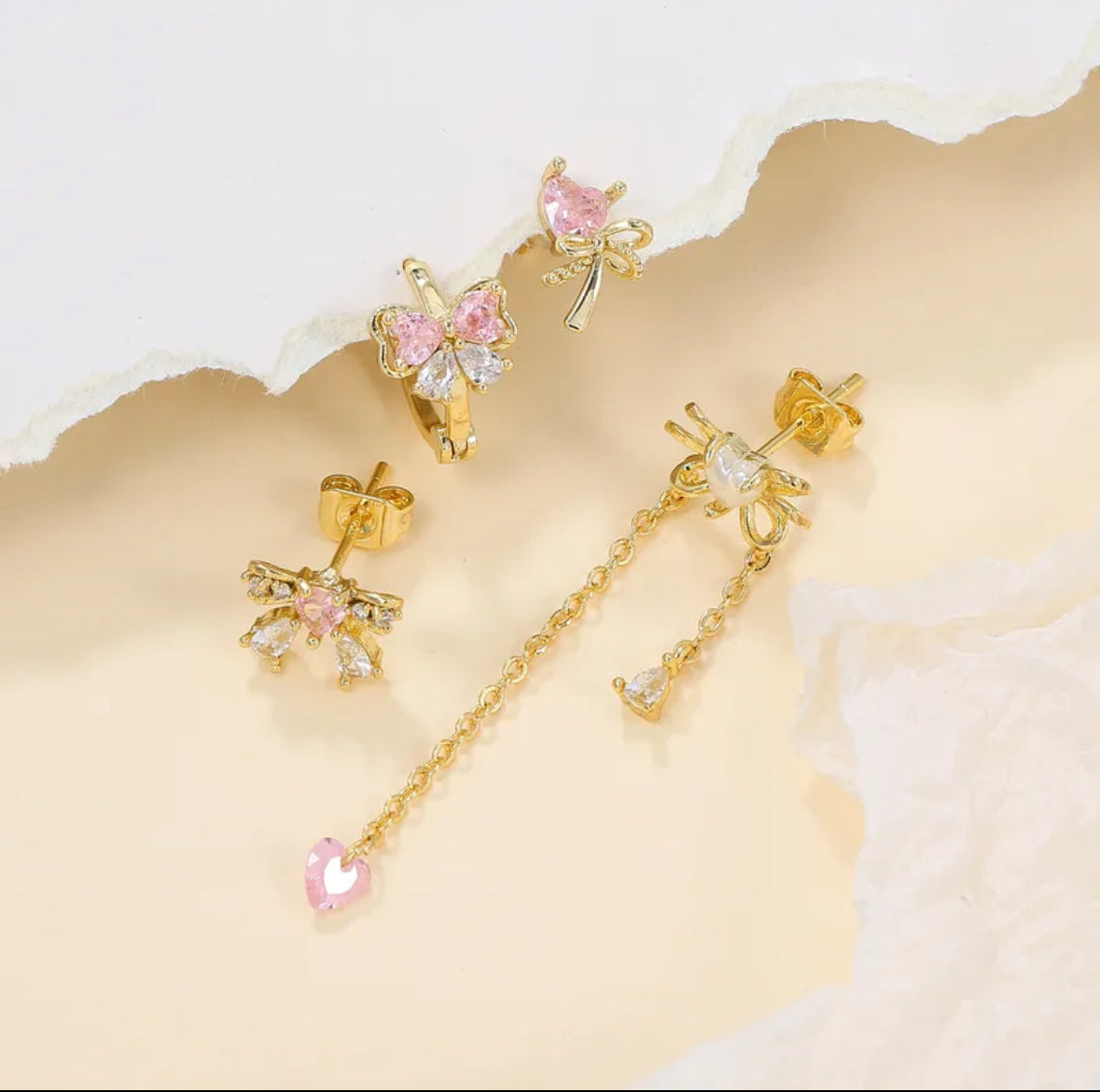 BLUSH BOW EARRINGS (Set of 4)