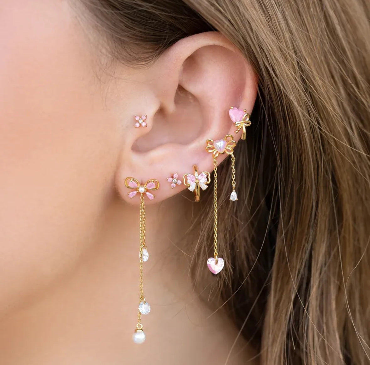 BLUSH BOW EARRINGS (Set of 4)