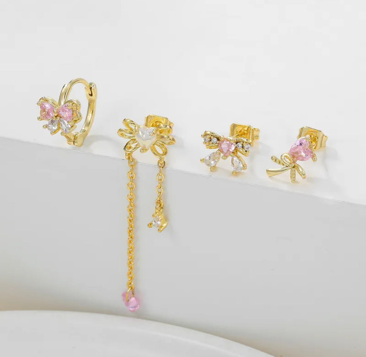 BLUSH BOW EARRINGS (Set of 4)