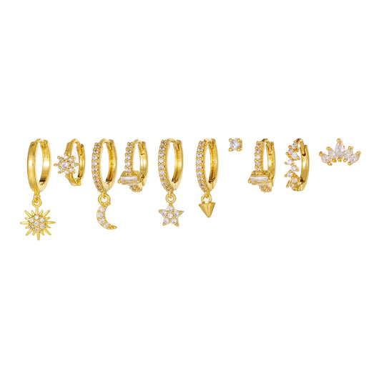 STAR AND MOON EARRINGS (Set of 10)